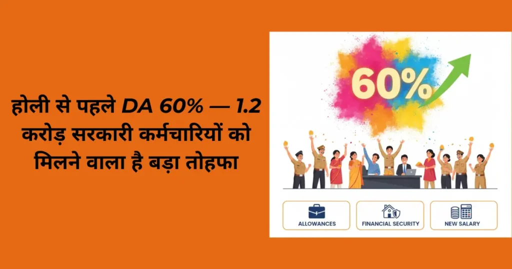 होली से पहले DA 60% — 1.2 करोड़ सरकारी कर्मचारियों को मिलने वाला है बड़ा तोहफा 1 DA before holi 60